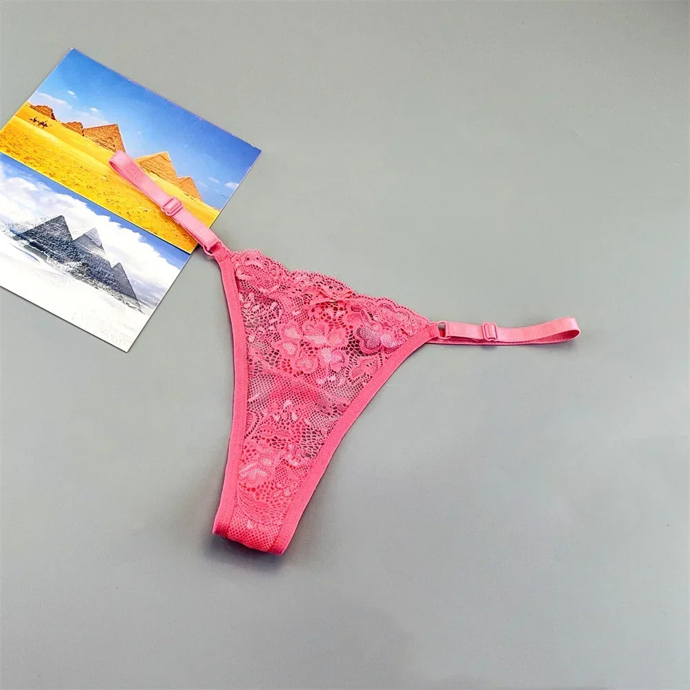 3PCS Einstellbare Sexy Transparent Tanga Höschen Frauen Spitze Unterwäsche Niedrige Taille Weibliche T-zurück String Unterhose